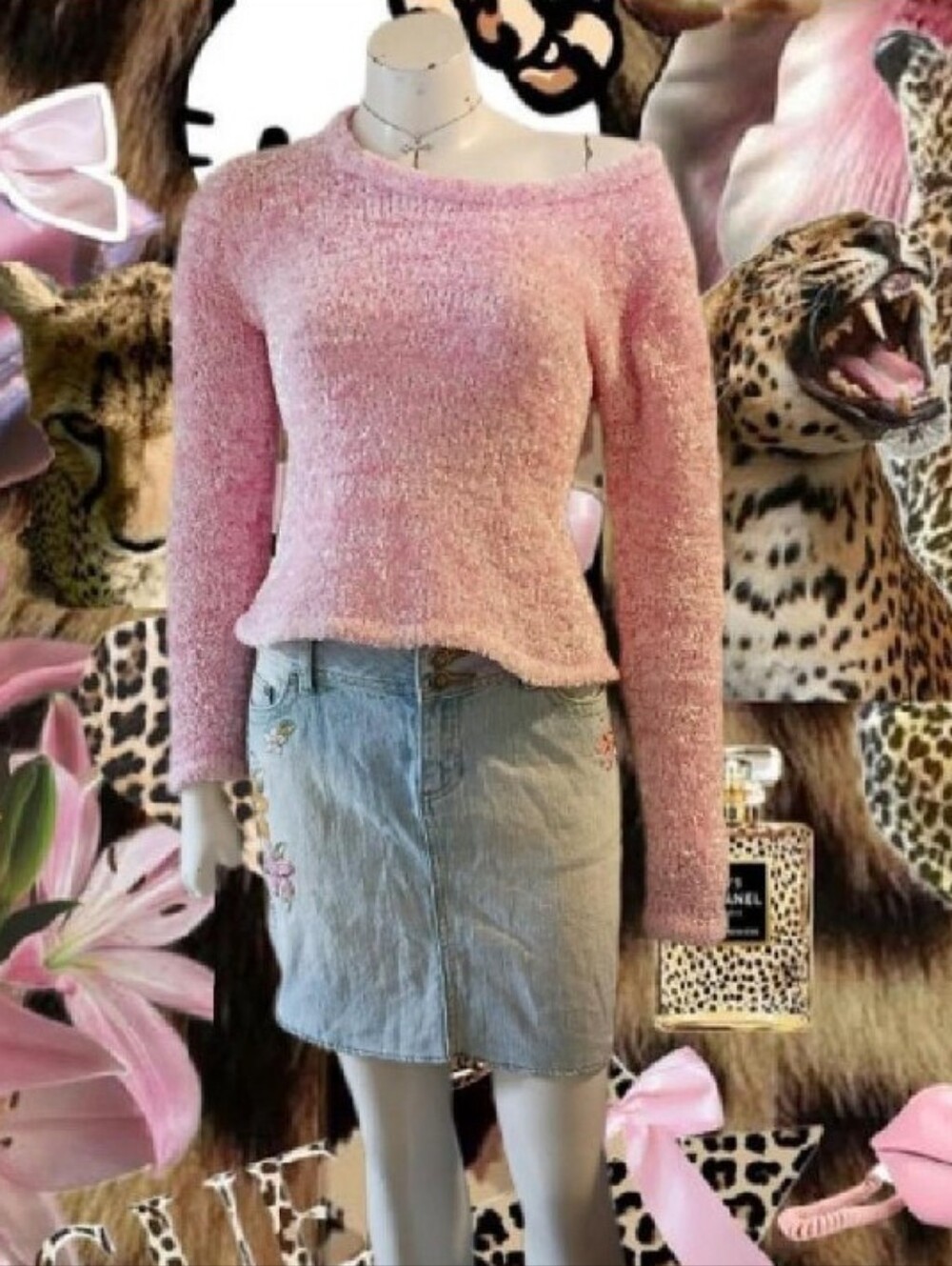 VTG 90s 00s Y2K M.K.M Designs Baby Pink Soft Fuzzy Round Neck Sweater Sz Small